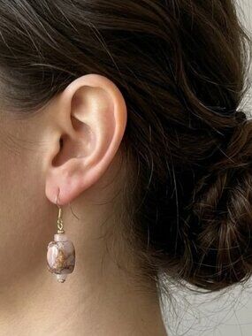 Kingman Pink Opal and Bronze with Rose Quartz Pierced Barrel Earrings